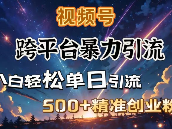 视频号跨平台暴力引流，小白轻松单日引流500＋精准创业粉